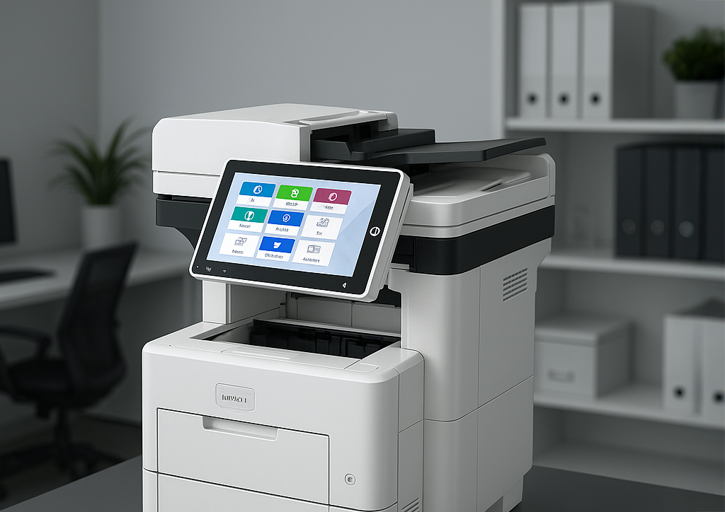 Equipos de impresión industrial trabajando en una fábrica moderna con tecnología de punta