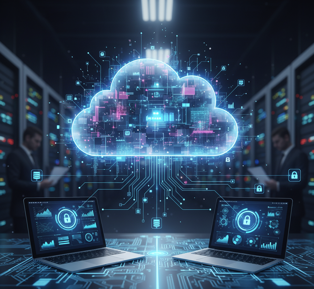 Centro gráfico moderno con equipos de última generación y trabajadores operando las máquinas