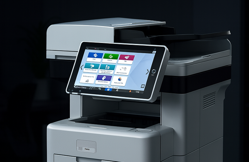 Equipos de impresión industrial trabajando en una fábrica moderna con tecnología de punta