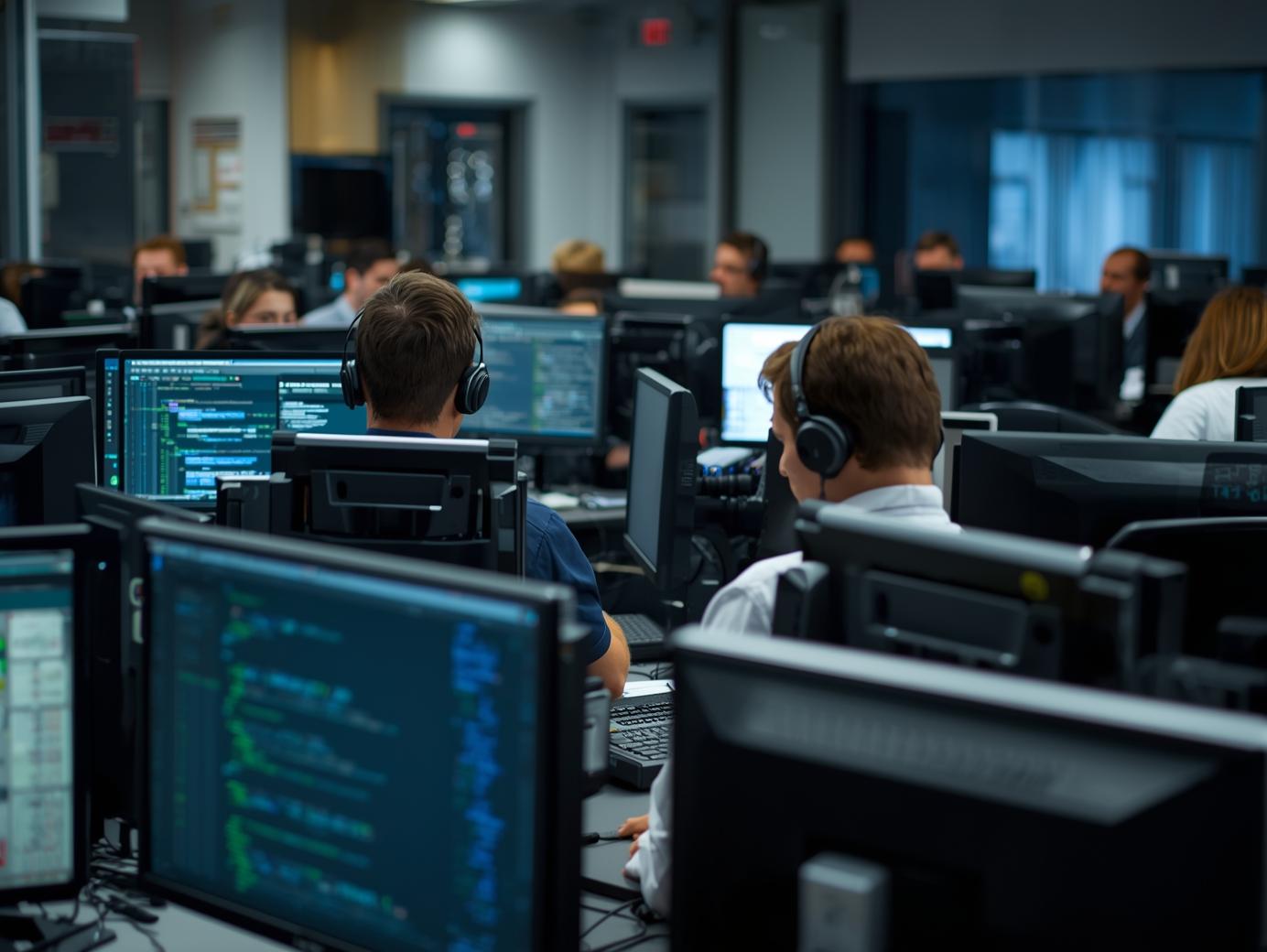 Equipo de informática moderno con pantallas de computadora y dispositivos tecnológicos en una mesa de trabajo