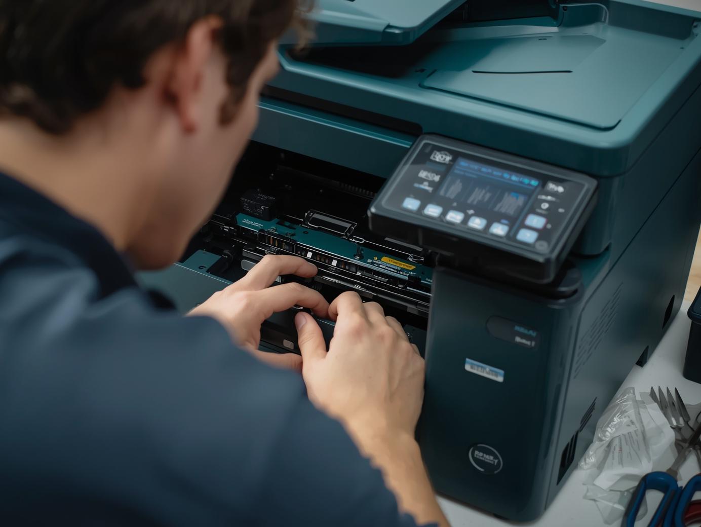 Centro gráfico moderno con equipos de última generación y trabajadores operando las máquinas