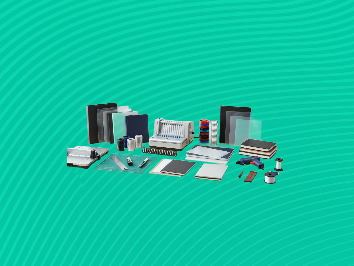 Varios insumos de impresión organizados en estanterías de almacén bien iluminado